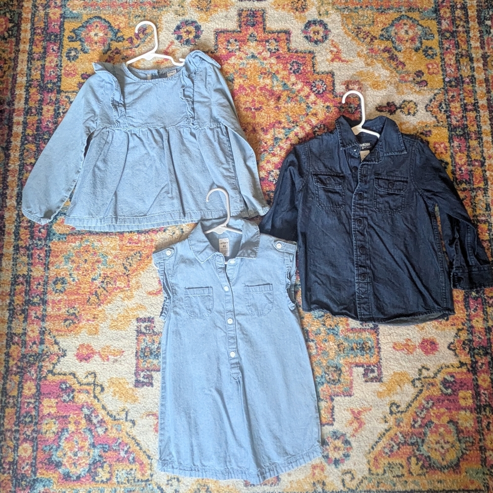 Set of 3 Girls Chambray Tops